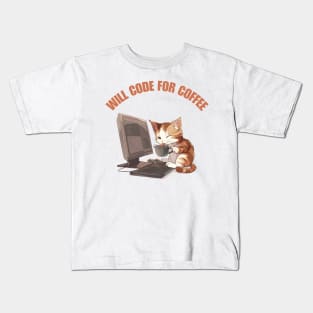 Cat Will Code For Coffee Kids T-Shirt